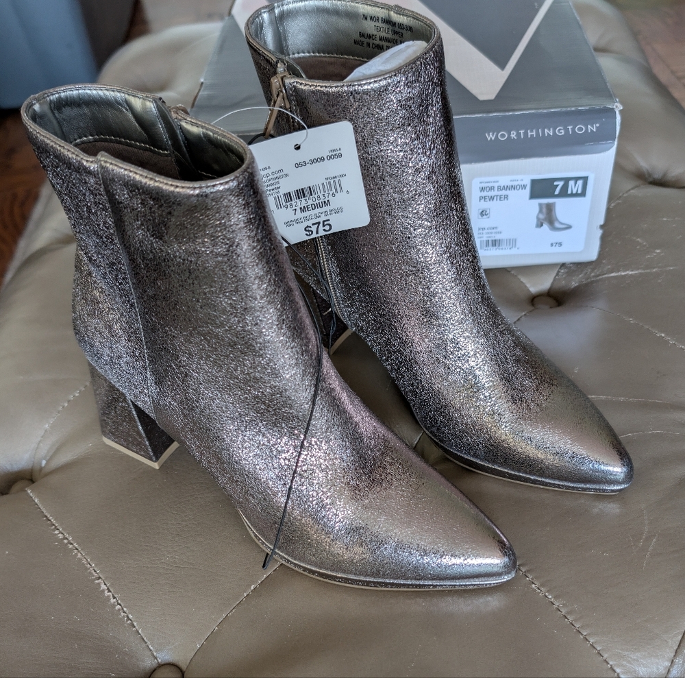 Worthington Shimmering Metallic Ankle Boots Size 7